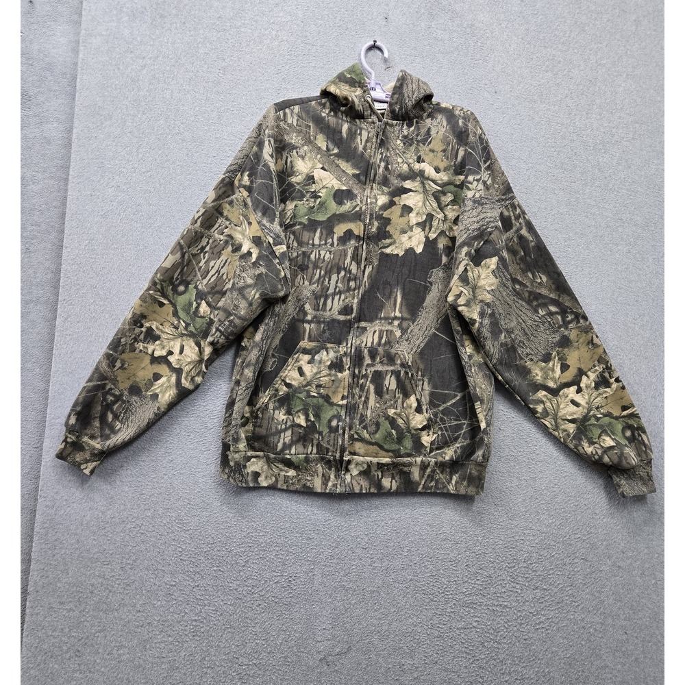 Mossy Oak Men Hoodie 2X Green Camo Fleece Full Zip Hunting Drawstring Pockets